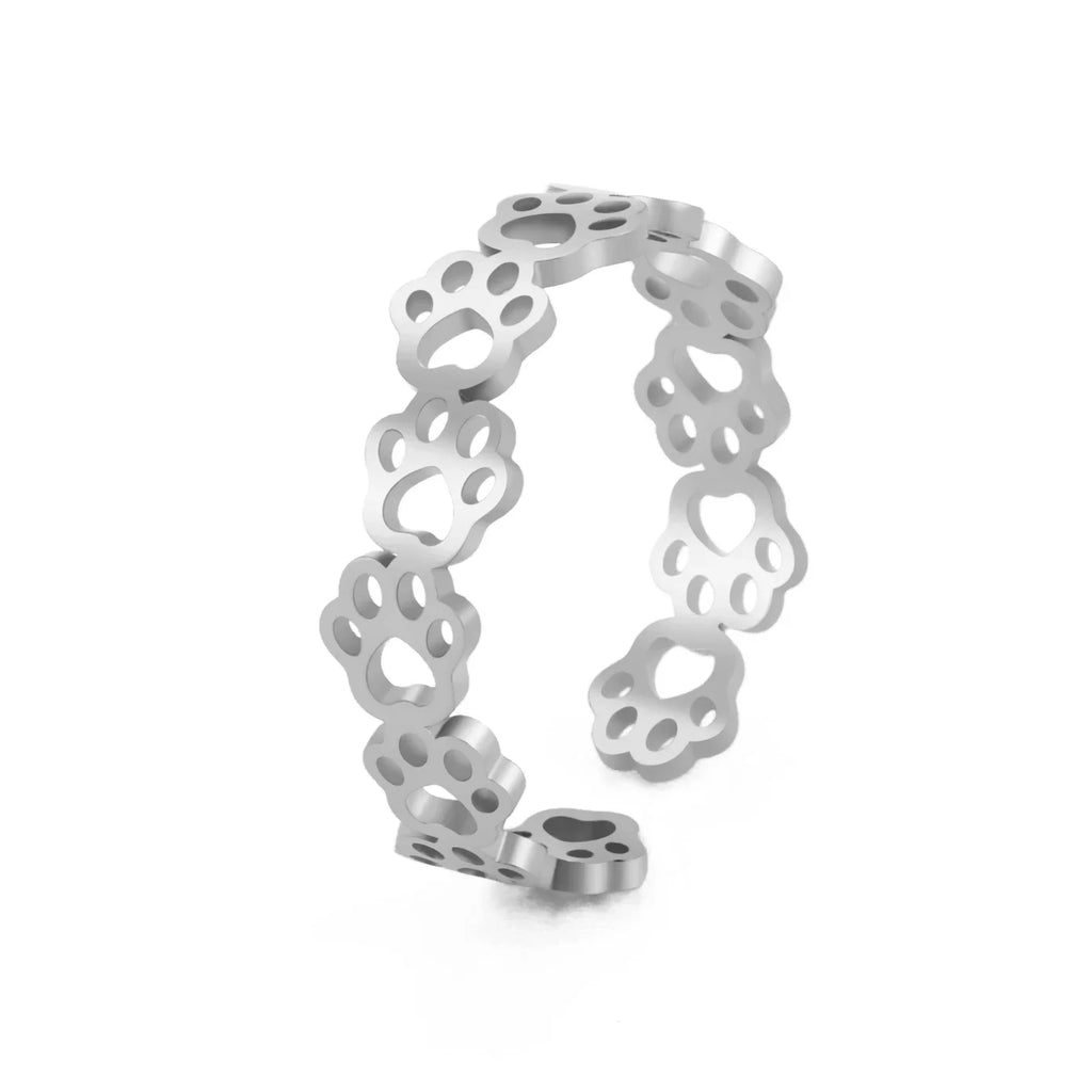 Anillo Ajustable con Huella de Patas – Hecho de Acero Inoxidable