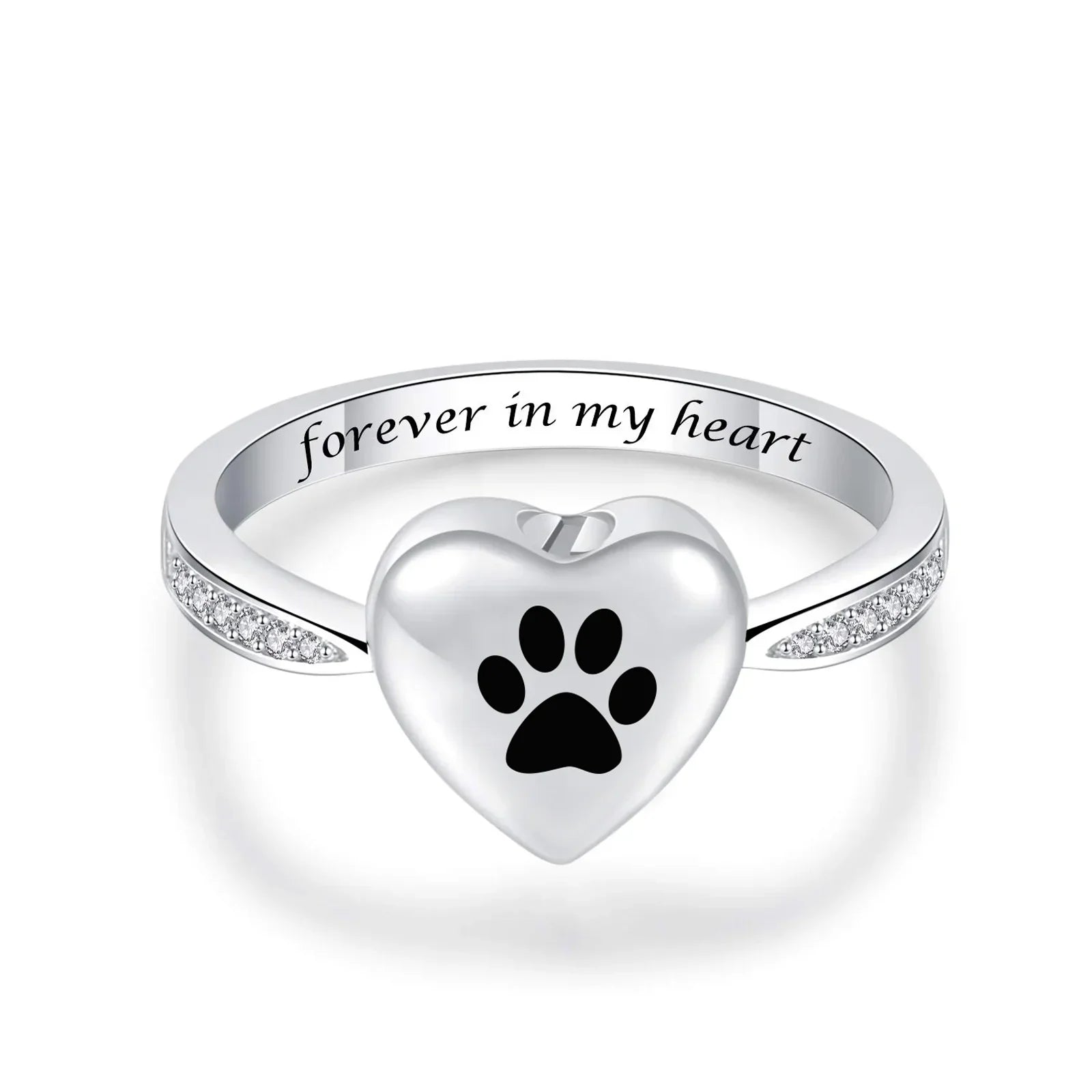 Anillo de Urna con Huella de Pata en Forma de Corazón – Joyería de Conmemoración para Mascotas