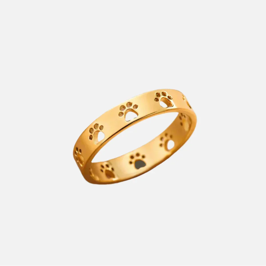 Anillo de Huella de Patas en Tonos Dorados – Acero Inoxidable