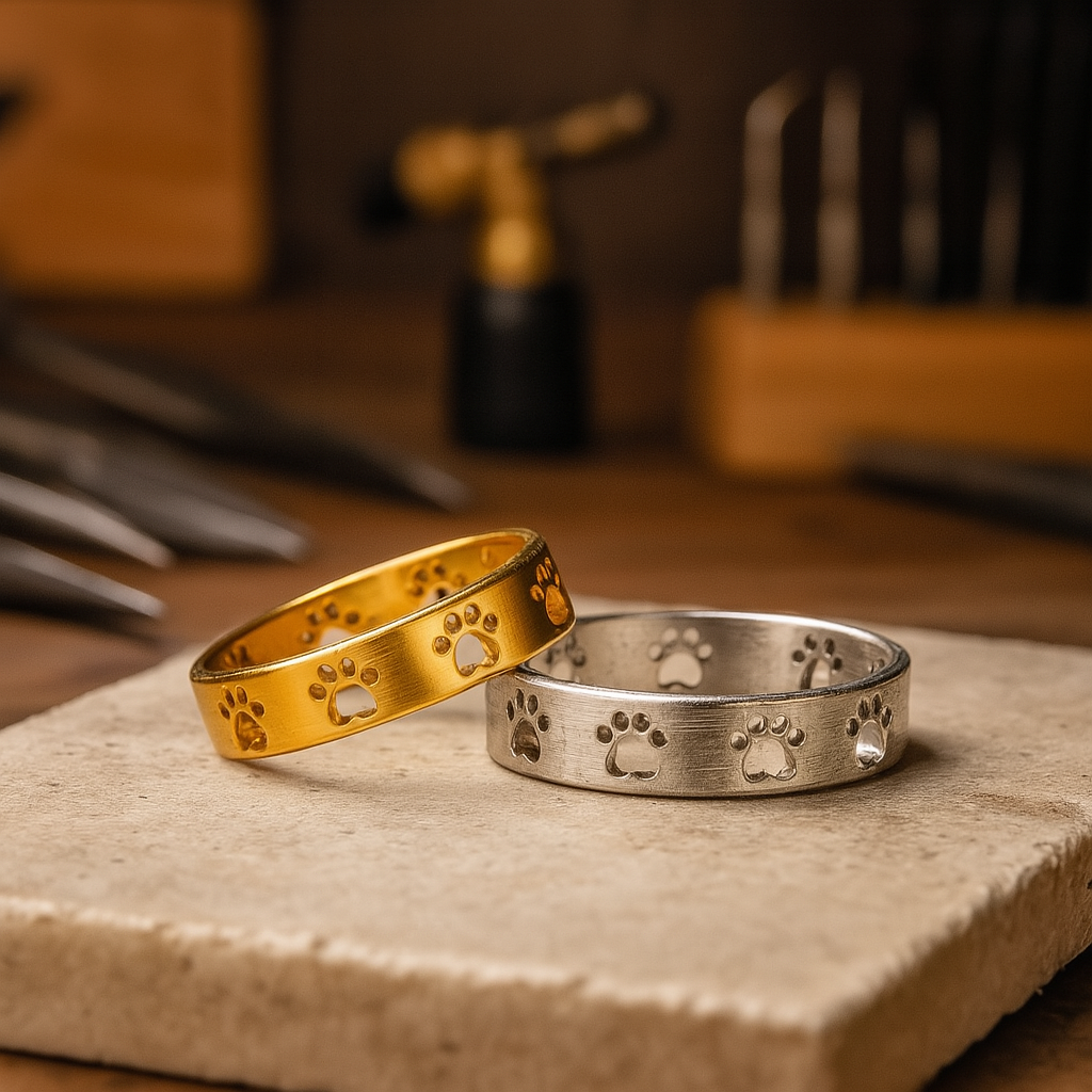 Anillo de Huella de Patas en Tonos Dorados – Acero Inoxidable