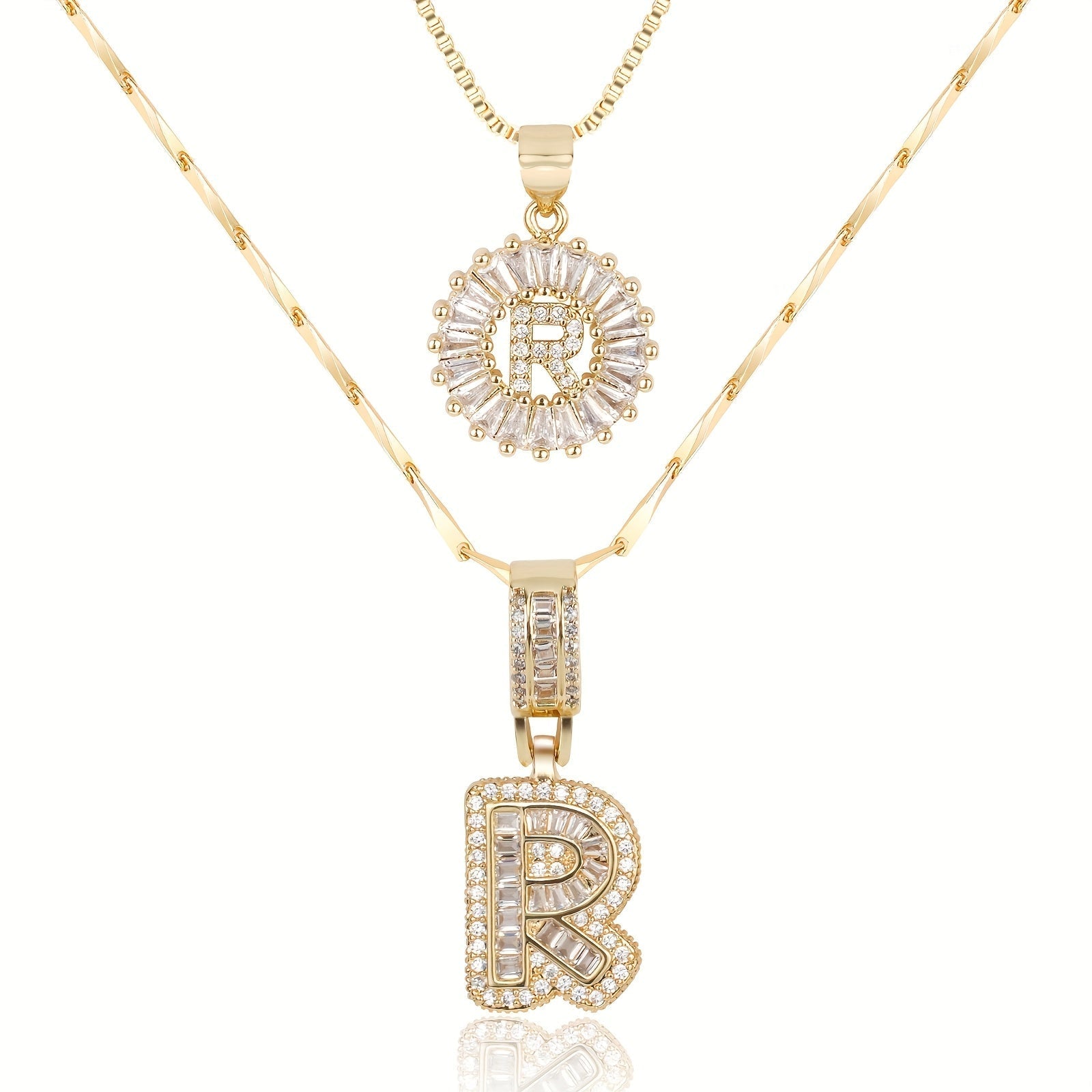 Set de 2 Collares 14K con Inicial y Brillo