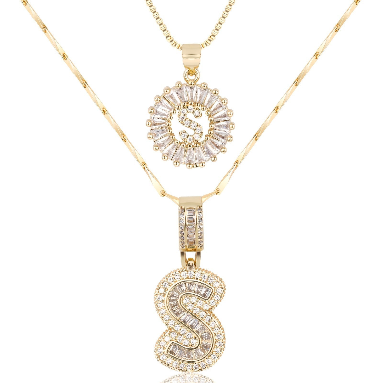 Set de 2 Collares 14K con Inicial y Brillo
