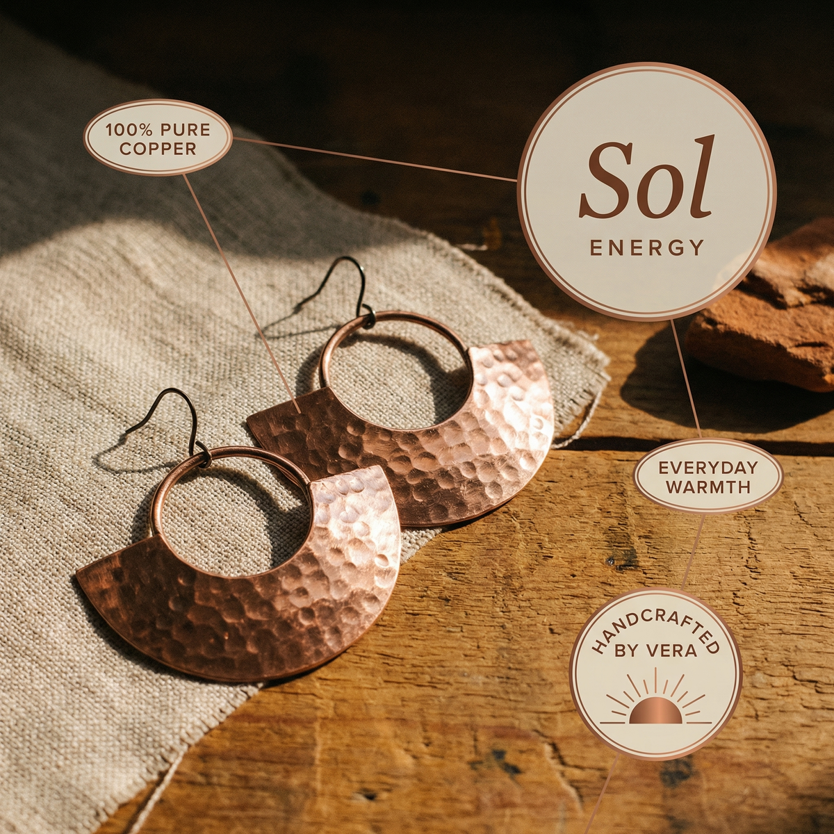 Orfebre Madrid - Pendientes de Cobre Sol
