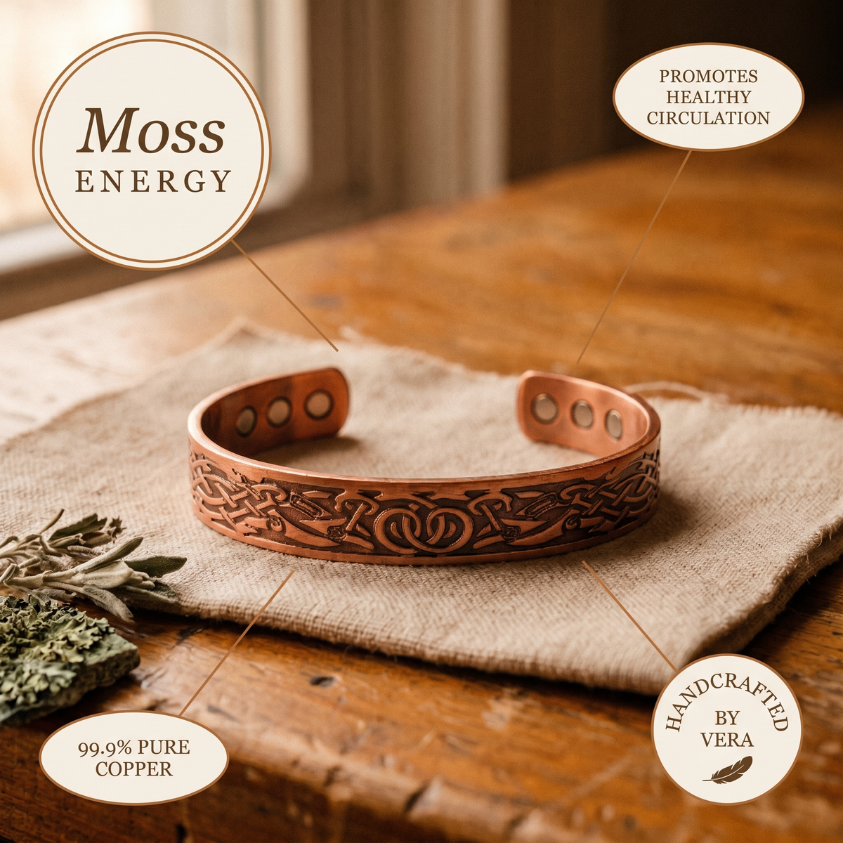 Orfebre Madrid - Pulsera de Cobre Musgo