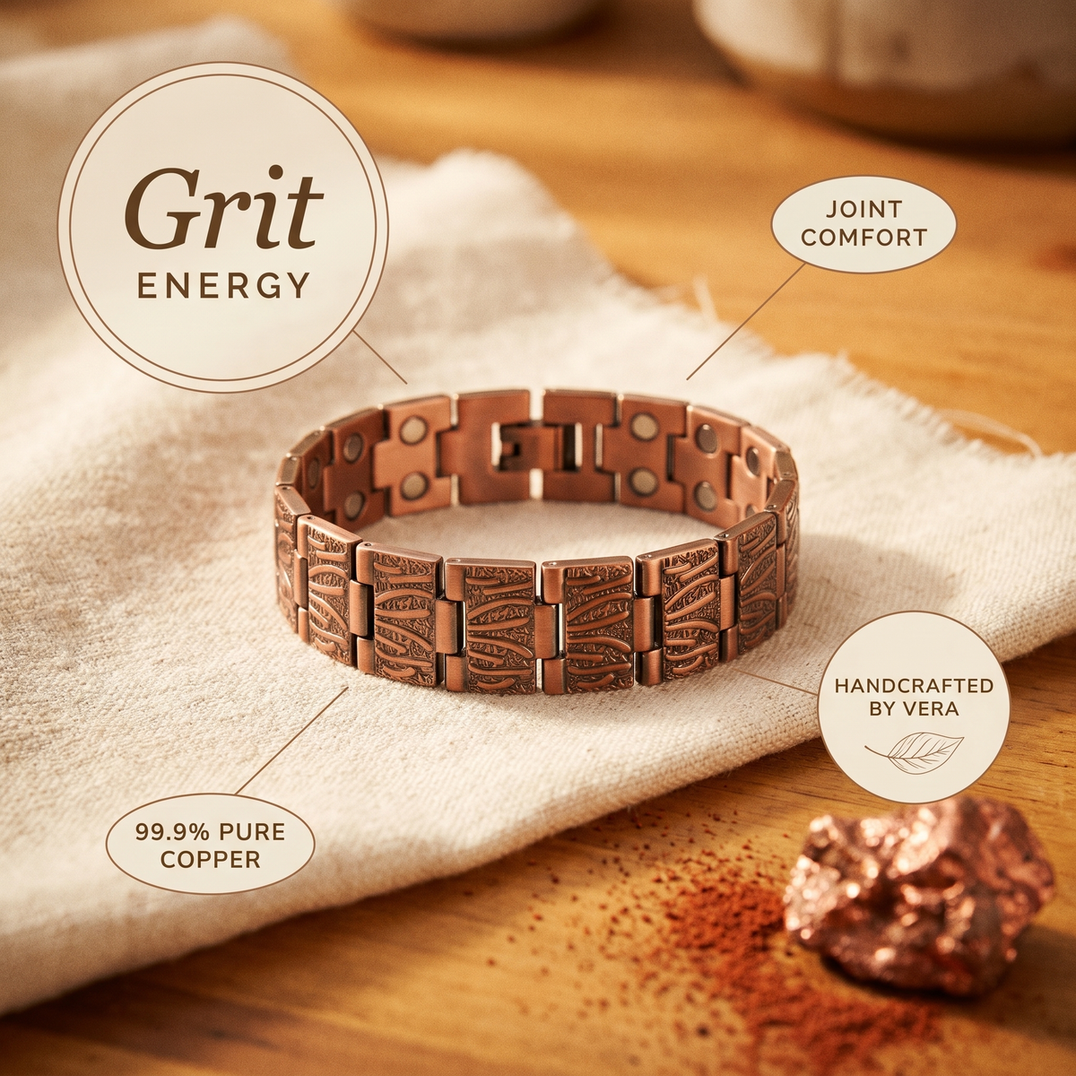 Orfebre Madrid - Pulsera de Cobre Rotundo para Hombre