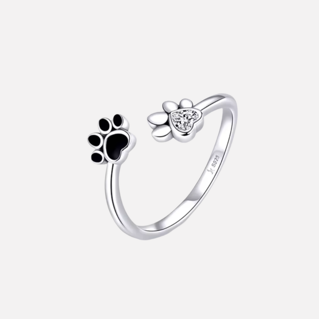 Anillo de Huella de Paw – Ajustable con Circonita y Esmalte