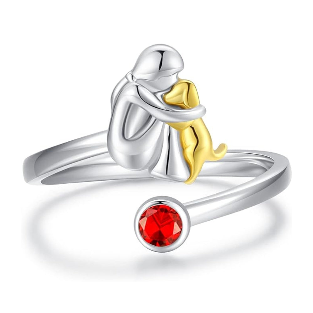 Anillo de Plata de Ley con Perro y Niña – Ajustable y Simbólico